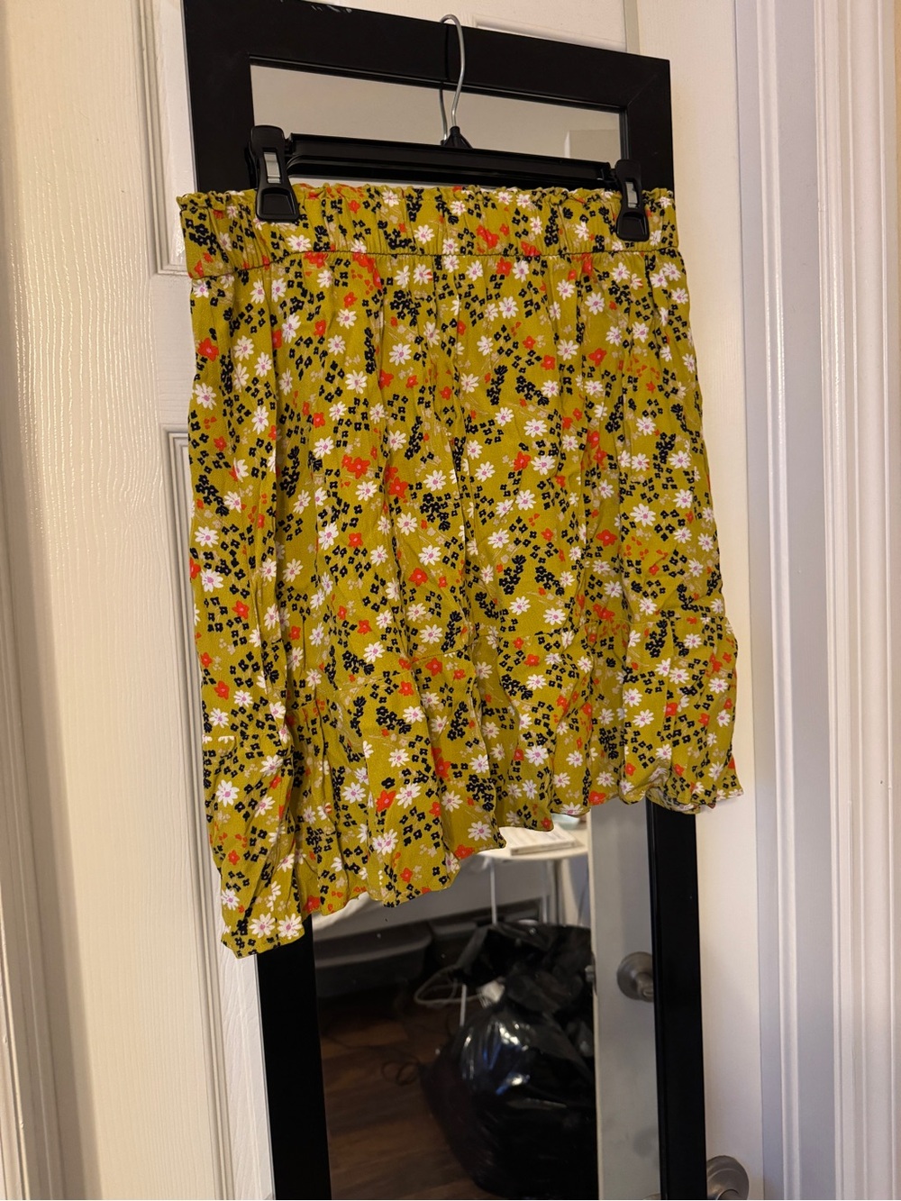 LOFT Mustard Yellow Floral Mini Skirt with Ruffle Hem